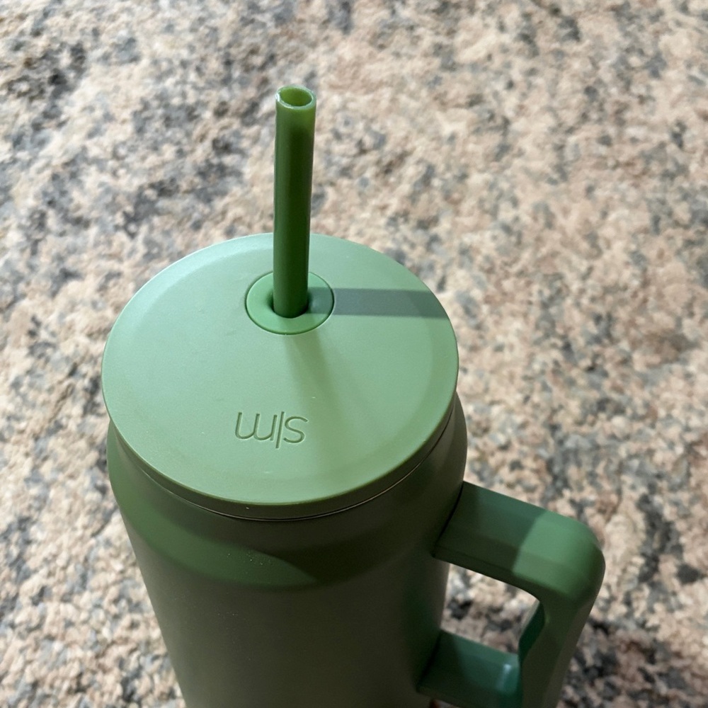 Slim Can-Style Travel Tumbler with Handle and Straw - Olive Green - Picture 2 of 9